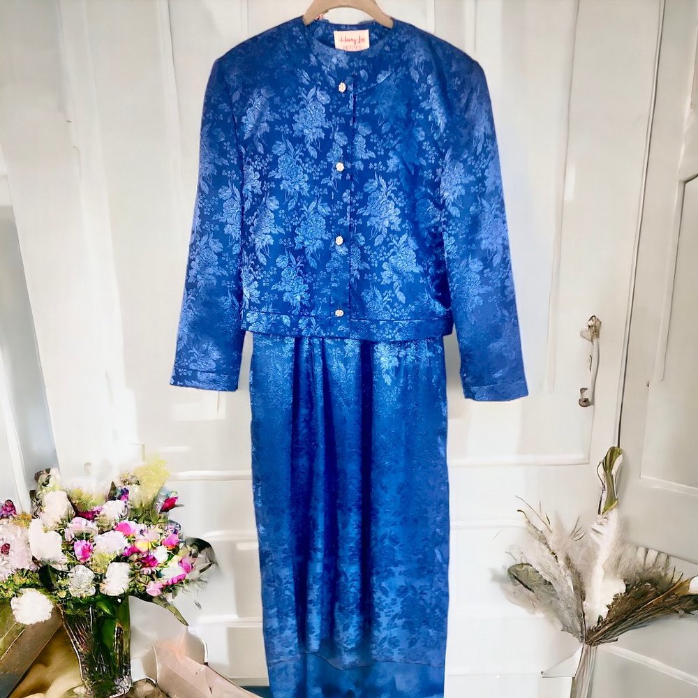 Vintage Henry Lee Jacket Dress Blue Long Sleeve Cocktail Fancy